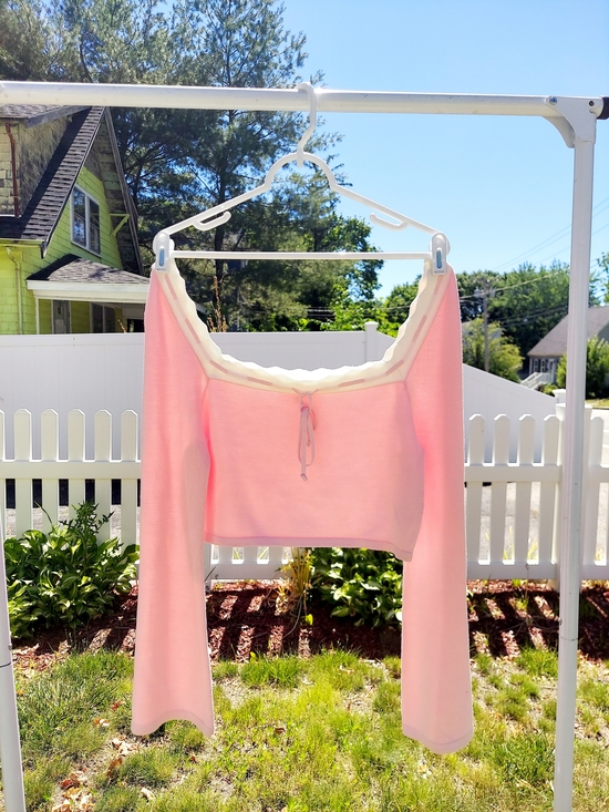 Dee Elly Tops - Dee Elly Pastel Pink Soft Knit Crop Bell-Sleeve Top Women Size XL NWOT Nautical